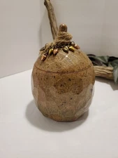 Artisan Acorn Like Bowl w Lid Arts and Crafts Pottery Trinket Bowl 6" Tall