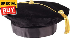 UIALECG Doctoral Graduation Tam PhD Black Velvet with Gold Bullion Tassel, 8-Sid