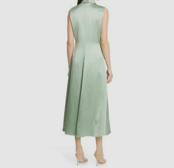 Brandon Maxwell Fluid Silk Wrapped High-Neck Dress, Green, Women's, 4 Brandon Maxwell Fluid Silk Wrapped High-Neck Dress, Green, Women's, 4