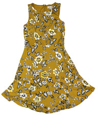 Loft Outlet Size 2 Floral Dress Mustard Yellow Olive Green White Flowers