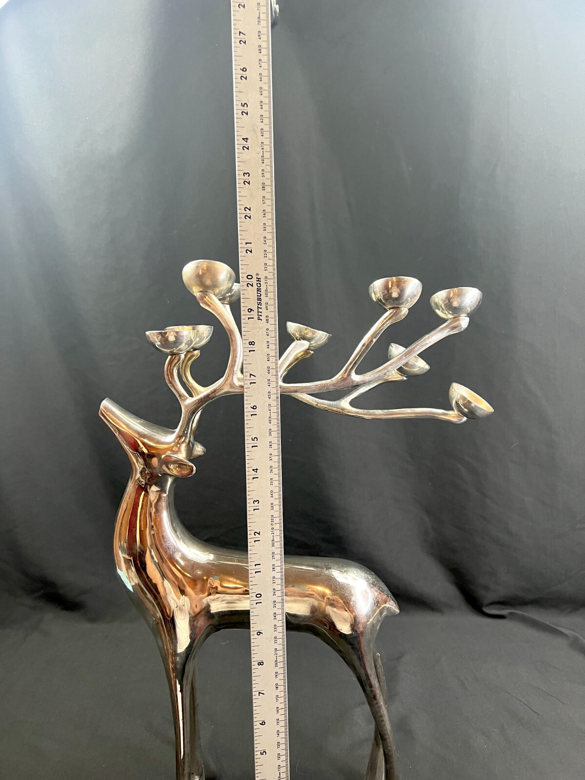Pottery Barn Silver Plated 10 Point Deer Candle Holder 20&rdquo; Candelabra Reindeer