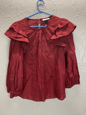 Universal Thread Womens Top Red Long Sleeve Ruffle Size Small NWT | eBay