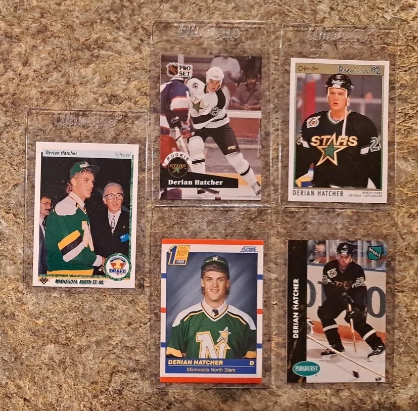 (5) Derian Hatcher 1990-1991 Upper Deck Rookie card RC 1991-92 Score Pro Premier