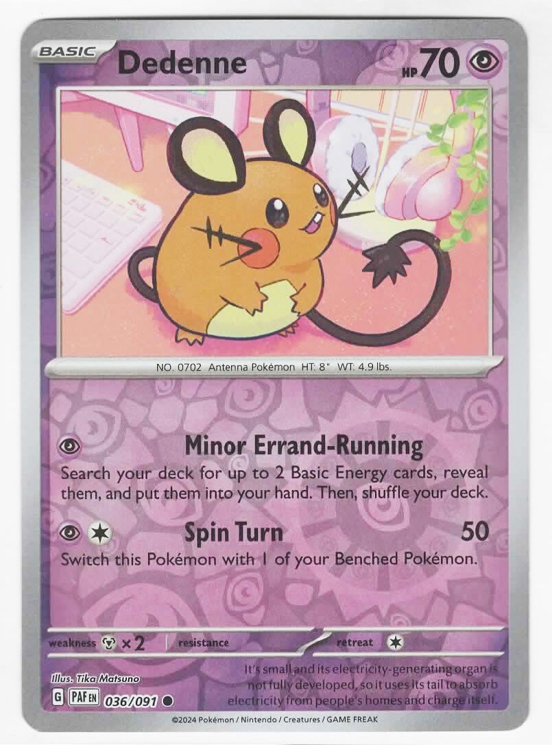 Pokemon Dedenne 036 091 Paldean Fates Reverse Holo Card  