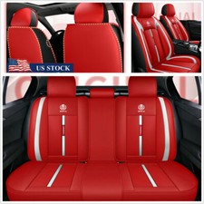 Red Pu Leather Car 5-seat Seat Cover Protector Cushion Full Surrounded Usa Stock