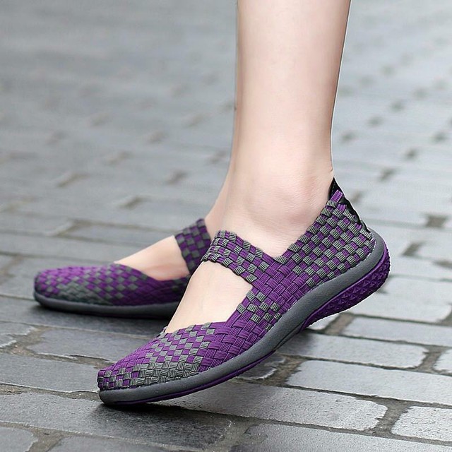 US STOCK Womens Slip On Walking Shoes Woven Elastic Mary Jane Flat Lightweight | eBay