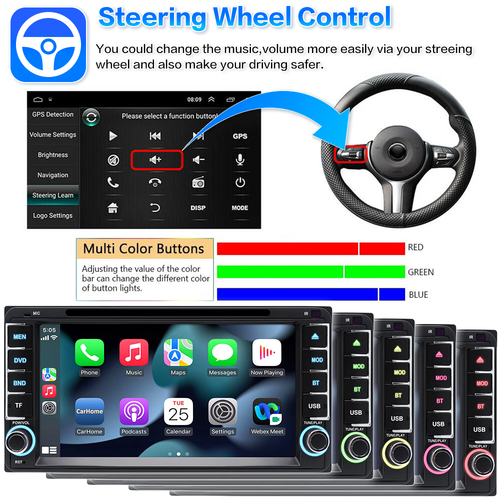 7" Car Stereo Bluetooth Radio Android Apple CarPlay GPS CD DVD Player For Toyota - Foto 11 di 13