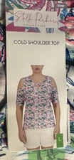 NEW Stella Parker Shirt Womens Pink Cold Shoulder Top Stretch•L or XL