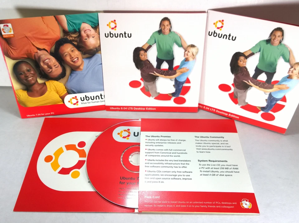 4X ULTRA RARE Vintage Ubuntu 7.04 + 7.10 + 8.04 LTS Installation Live CD LINUX - Image 2 of 2