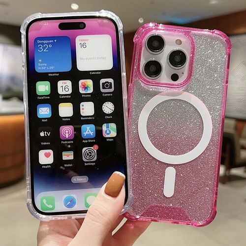Glitter Sparkle Magnetic Cover Clear Case For iPhone 11 12 13 14 15 16 Pro Max - Zdjęcie 3 z 35