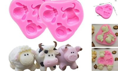 Cute Lovely Farm Animals Head Cow Sheep Pig Present Silicone Molds 2pcs Animals