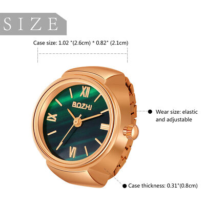 Fashion Green Dial Quartz Finger Ring Watch with Elastic