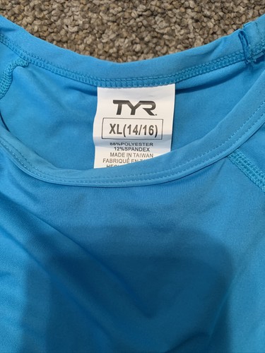 TYR Girl’s Long Sleeve Sun Shirt UPF 50+ Size XL Turquoise NEW - Picture 5 of 6