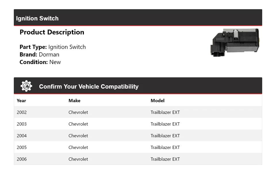 Interruptor de encendido Dorman 2003 2004 2005 para Chevrolet Trailblazer EXT 2002-2006 Foto 2 de 4