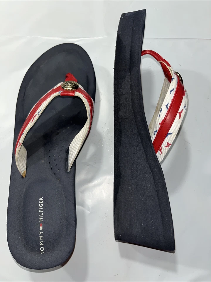 Sandália Tommy Hilfiger Chinelos Plataforma Y2K-Wedge Azul Marinho/Vermelho/Branco Feminina 10 10.5 - Imagem 2 de 4