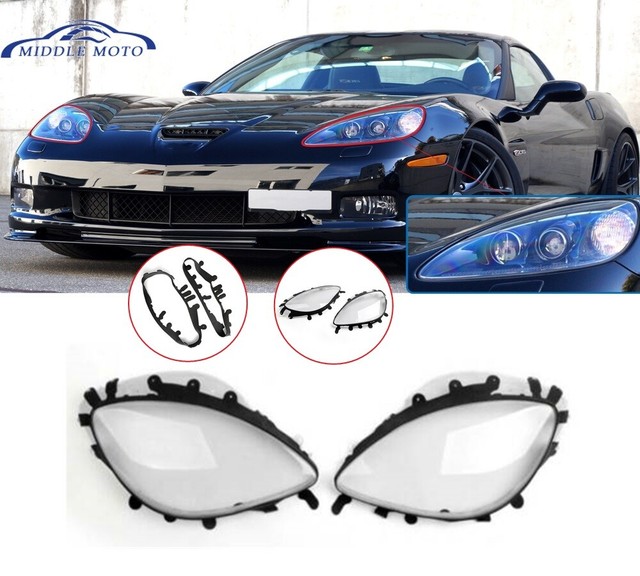 Headlight Lens Replacement Covers Black Gaskets Kit For 20052013 C6