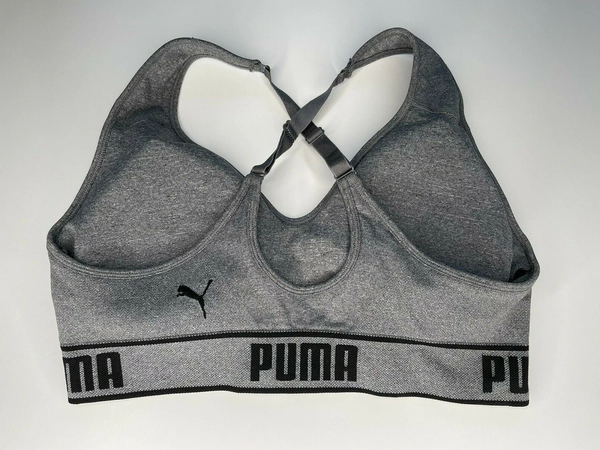 Puma Criss Cross Adjustable Strap Athletic Exercise Sports Bra Gray Black  Size L