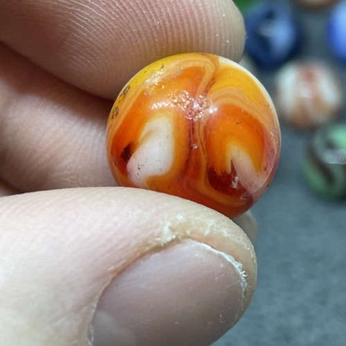 Original Antique Vintage Old Marbles Lot Swirl Blue Green Orange Yellow White - Picture 5 of 21