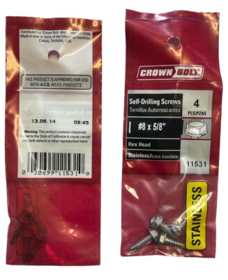 Crown Bolt self-drilling hex head screws Stainless steel (20 Pack)