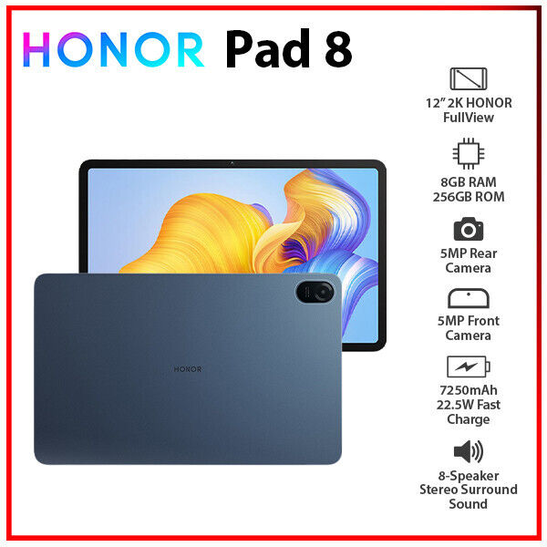 HONOR Pad 8 Tablet 6GB 128GB Pantalla 12 Pulgadas 2K Full View, 8  Altavoces, 7250mAh 22,5W Fast Charge Mini PC, Snapdragon 680 Android 12 con  Servicio