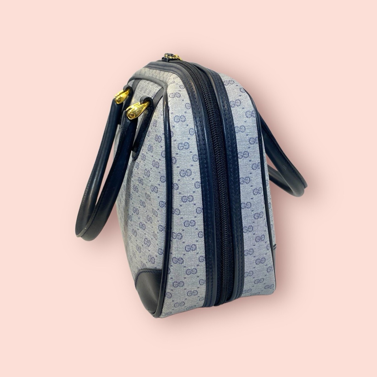 GUCCI Vintage Luxury Designer Micro Navy GG Logo Bowling Bag