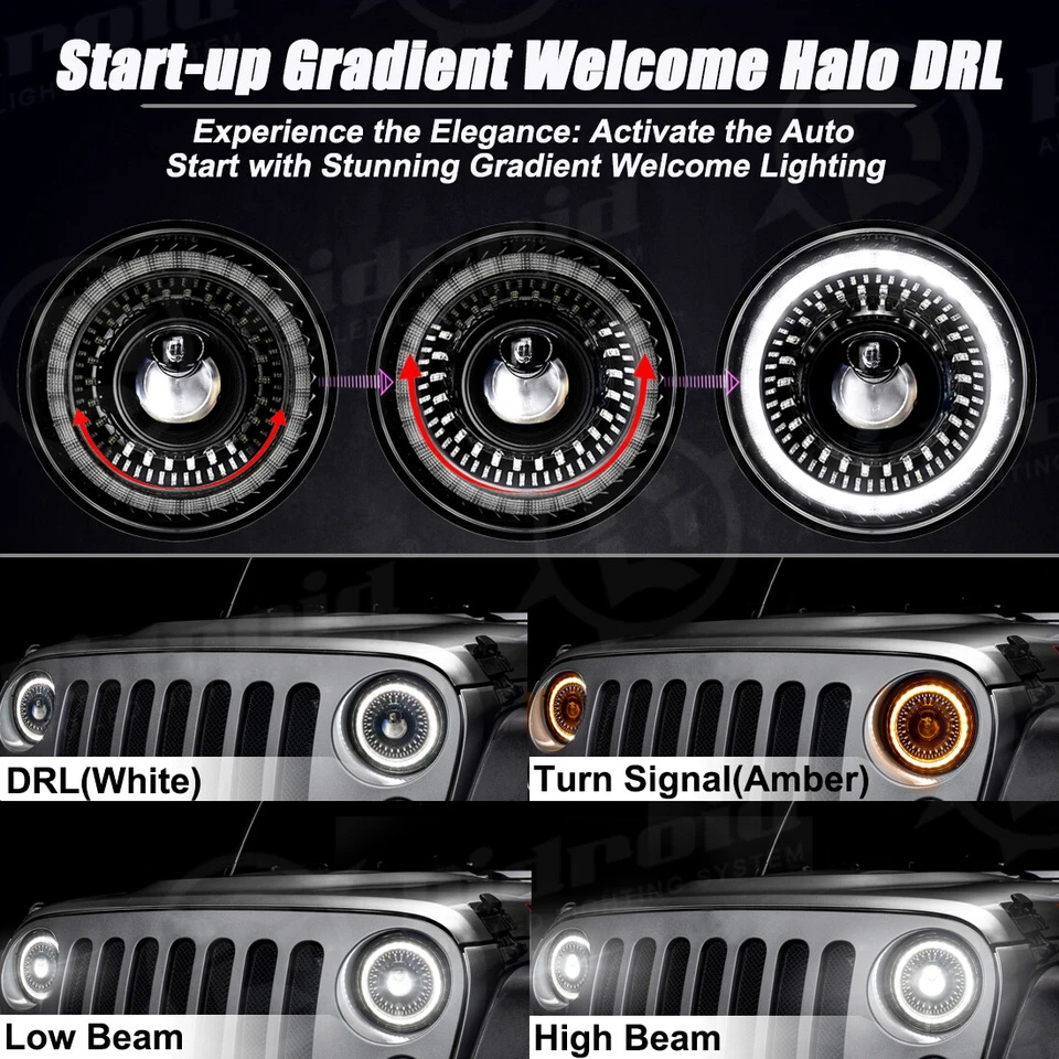 For Hummer H2 H3T 06-10 Halo 7" inch LED Headlights & 4" Fog Lights Combo Kits - Image 4 of 4