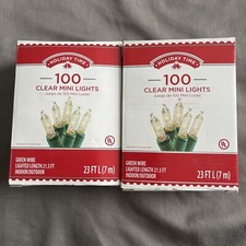 Holiday Time 100 Clear Mini Christmas Lights Green Wire 23 FT 7 m Lot of 2