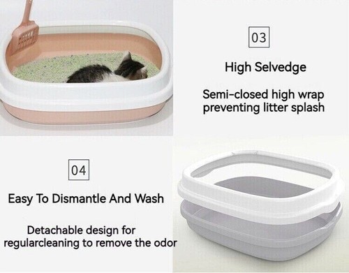 Open Cat Litter Tray Box Kitty Toilet Extra Large Entry And Splash Guard Scoop - Picture 8 of 28