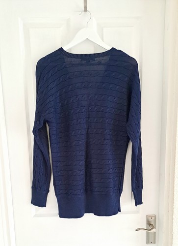 Ralph Lauren V Neck Womens Jumper Cable Knit Navy Blue Pullover Size L NWT - Picture 2 of 6