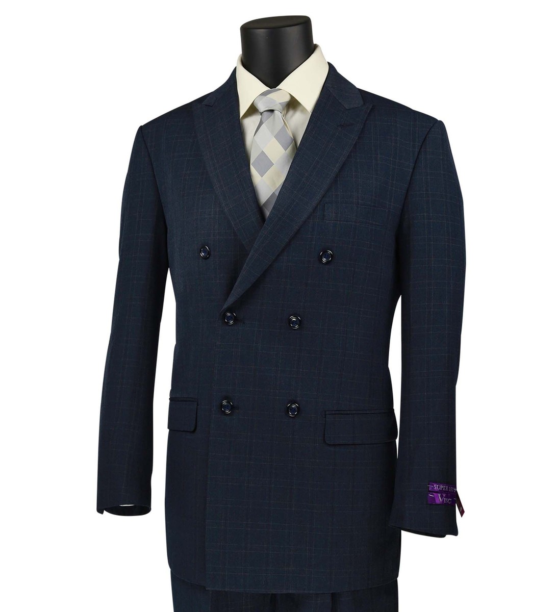 BIG TALL Men's Navy Windowpane Double Breasted Button Classic