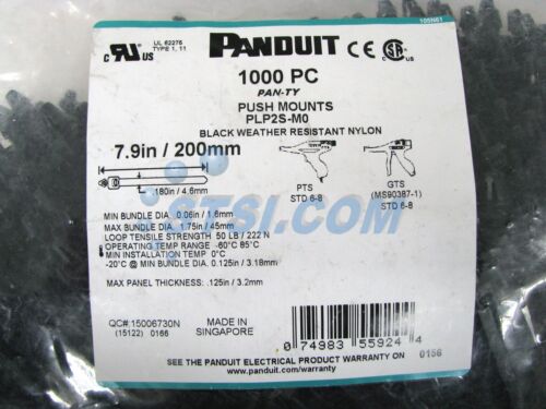 Panduit PLP2S-M0 Fascetta per Cavi Pan-Ty Bloccaggio a Push-Mount, 7,9" Nero 1000pz ~STSI - Foto 2 di 2