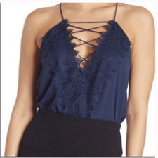 WAYF Navy Blue Lace Tie Up Bodysuit