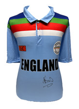 IAN BOTHAM SIGNED ENGLAND 1992 RETRO CRICKET SHIRT COA SEE PROOF PRIVATE SIGNING