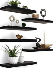 6 PCS Black Wood Floating Shelves for Wall Decor Rustic Set for Bedroom