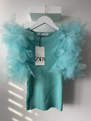 zara blue ruffle top