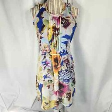 Simply Vera Multi Floral Print Dress Pleated Bodice Front and Back Size Small