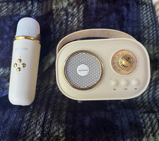 aiwa AI6028-SND Portable Karaoke System Speaker w/ Microphone, White/Gold