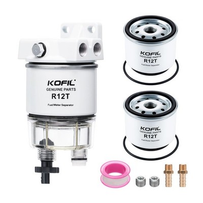 R12T Fuel Filter Water Separator Assembly Marine Engine 2 Elements 3/8'' Barb 1/4
