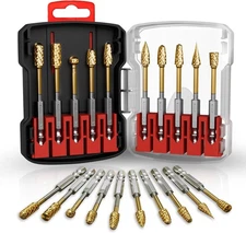 "Set 10 Fresas Carburo Titanio 1/4"", Estuche, Metal Madera Piedra "