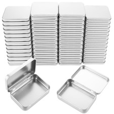 50 Pack Mini Empty Metal Tins Box with Lid, Rectangular Metal Tin Box Contain...