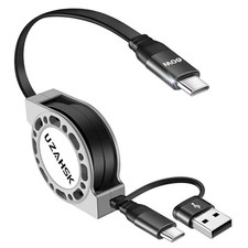 3 in 1 Retractable Charging Cable, USB A/C Charging Cable Black A TO 60W:1PACK