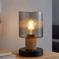 LED Tischlampe Glas Rauchfarben Schalter Tischleuchte Schlafzimmerlampe H 21 Cm