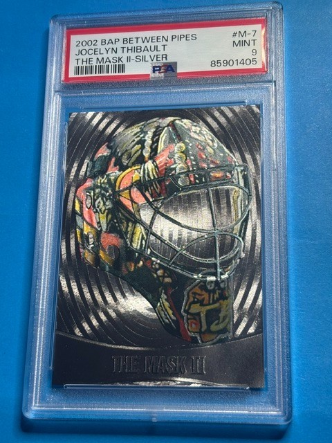 2002 BAP Between the Pipes Jocelyn Thibault The Mask 2 Silver #M-7 PSA 9