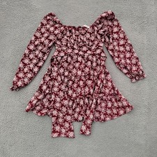 Altar'd State Dress Womens Small Red Floral Long Sleeve Tiered Ruffle Boho Mini