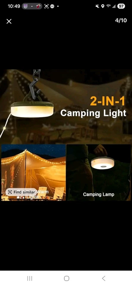 Cadena de luces USB para camping recargables RGB exterior impermeable LED lámpara de tienda IP65 Foto 3 de 4