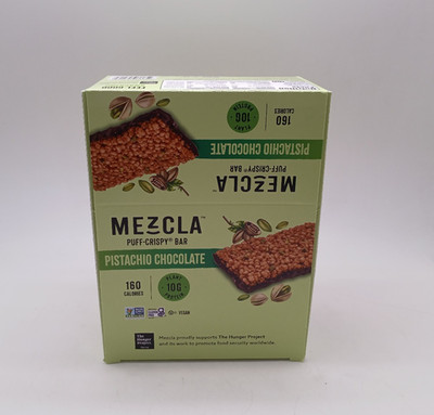 Mezcla Puff Crispy Protein Bars - Pistachio Chocolate, 12 Pack Vegan Gluten Free