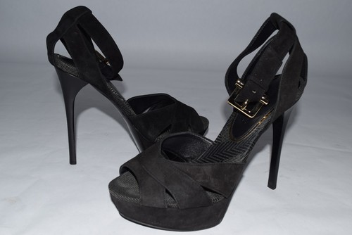 Burberry Prorsum Suede Platform Padbury Stiletto Sandals Black Shoes sz 39 EUR