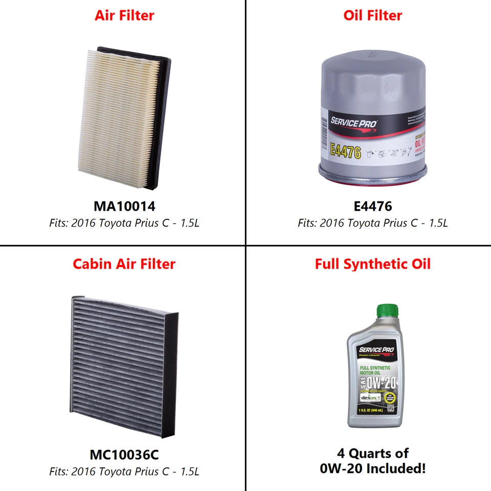 2016 Toyota Prius C 1.5L Complete Oil, Air & Cabin Filter Kit (0W-20) Foto 2 de 4