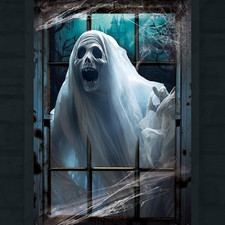 Halloween Door Cover Ghost Window Curtain 31x47 Spooky Haunted House Party Decor