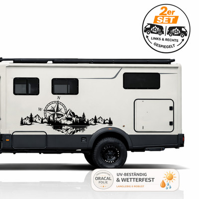 Kompass Aufkleber Set 2er 120x50cm Berge Kompass Auto Wohnmobil Vanlife Sticker